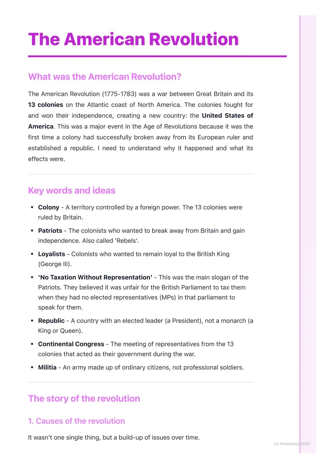 # The American Revolution

## What was the American Revolution?

The American Revolution (1775-1783) was a war between Great Britain and its