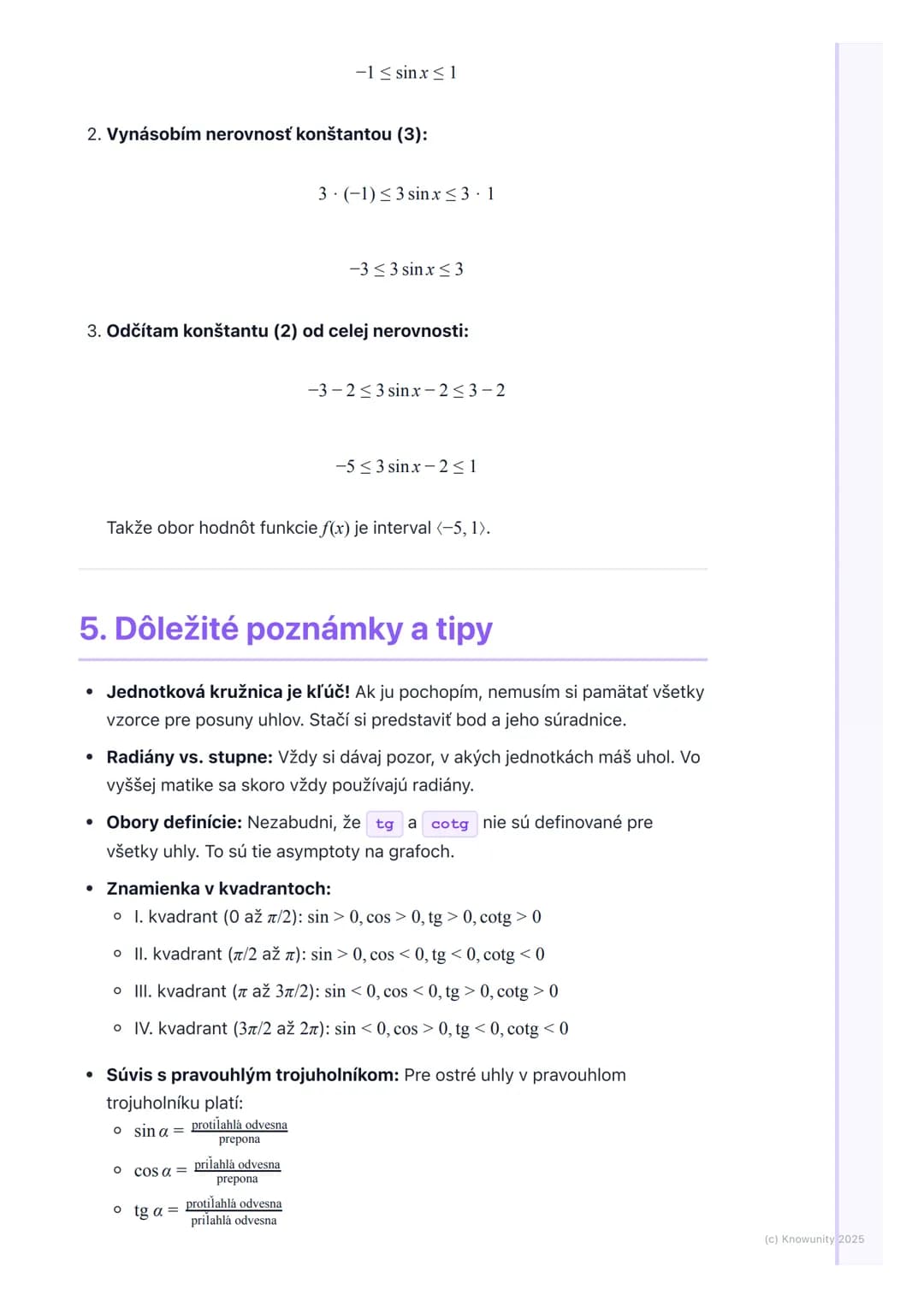 # Goniometrické funkcie

1. Prehľad a úvod

Goniometrické funkcie sú super dôležitá časť matematiky, ktorá sa zaoberá
vzťahmi medzi uhlami a