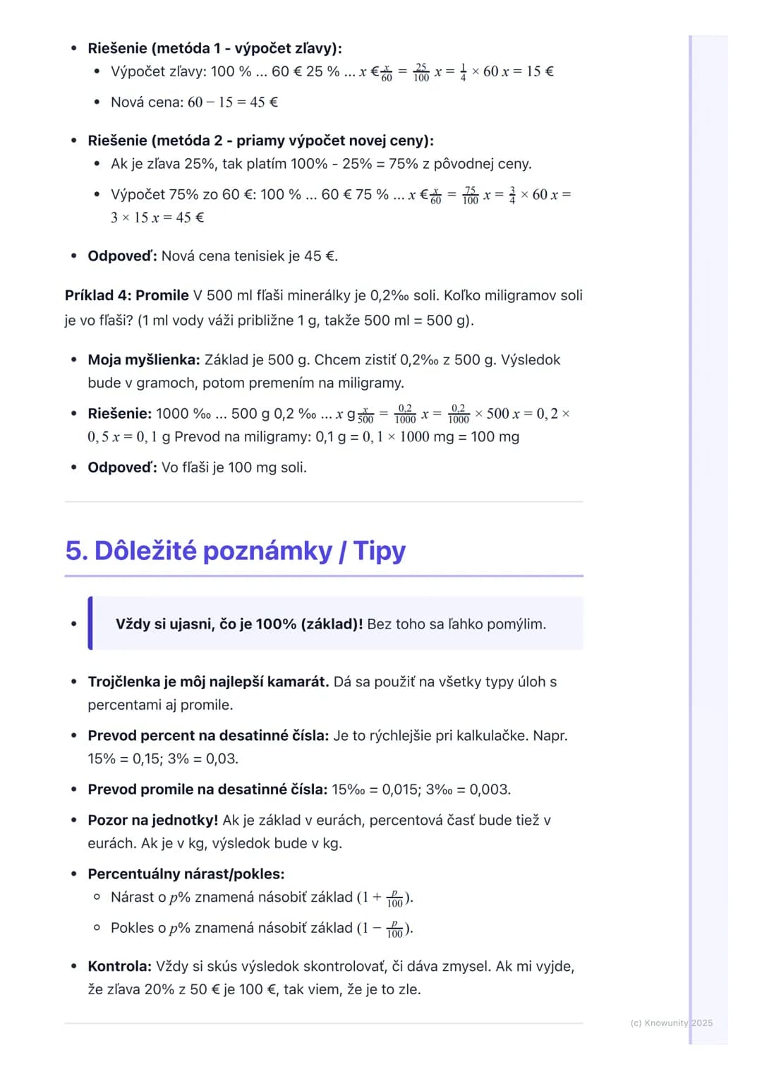 # Percentá a promile
1. Prehľad / Úvod
Dnes si zopakujeme percentá a promile. Je to dôležité, lebo percentá vidíme
všade okolo nás - v obc