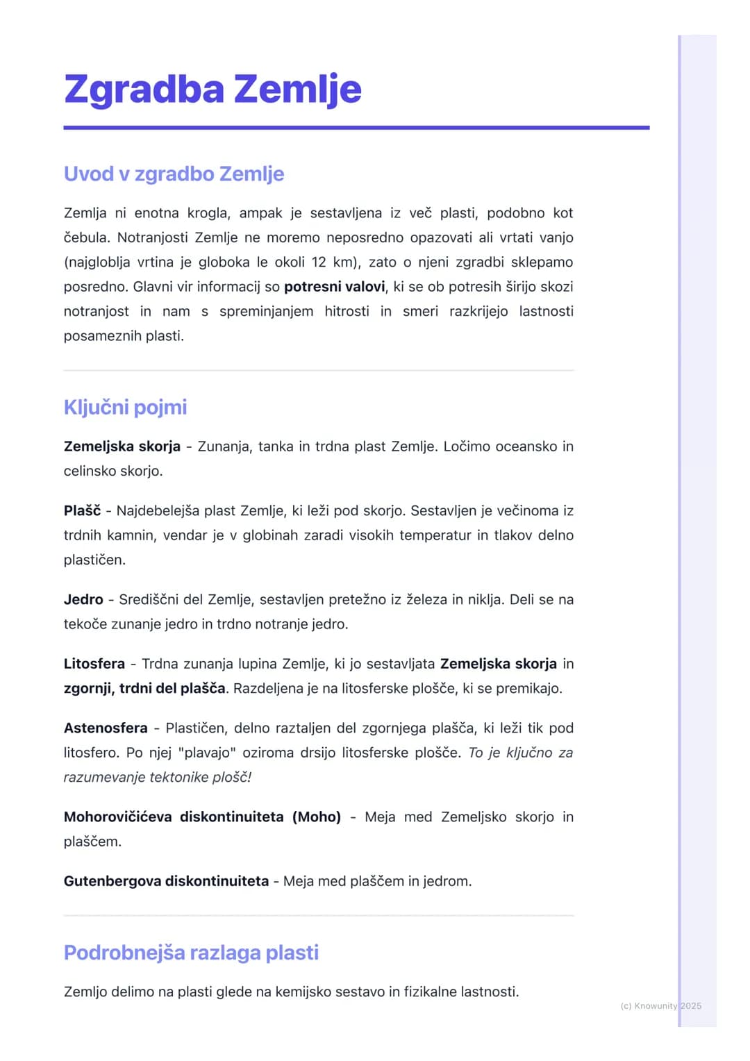 # Zgradba Zemlje
Uvod v zgradbo Zemlje
Zemlja ni enotna krogla, ampak je sestavljena iz več plasti, podobno kot
čebula. Notranjosti Zemlje