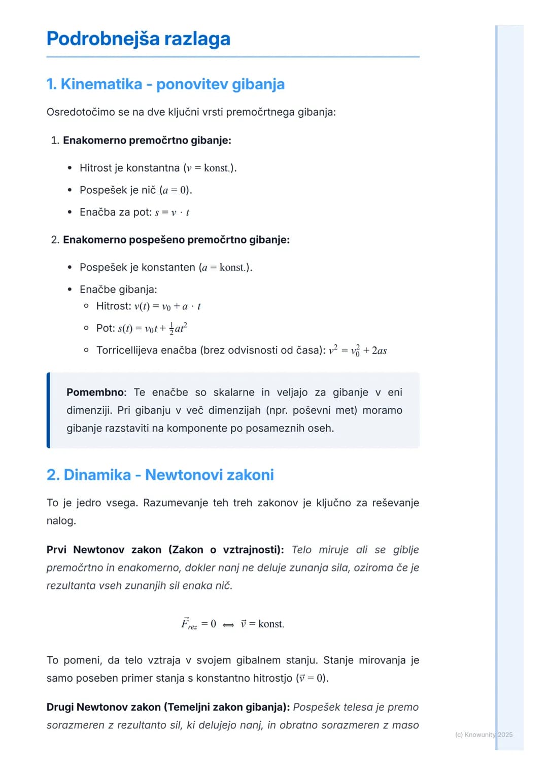 # Kinematika in dinamika točke
Uvodni pregled
Kinematika in dinamika točke sta osnova mehanike. Kinematika opisuje kako
se telesa gibljejo