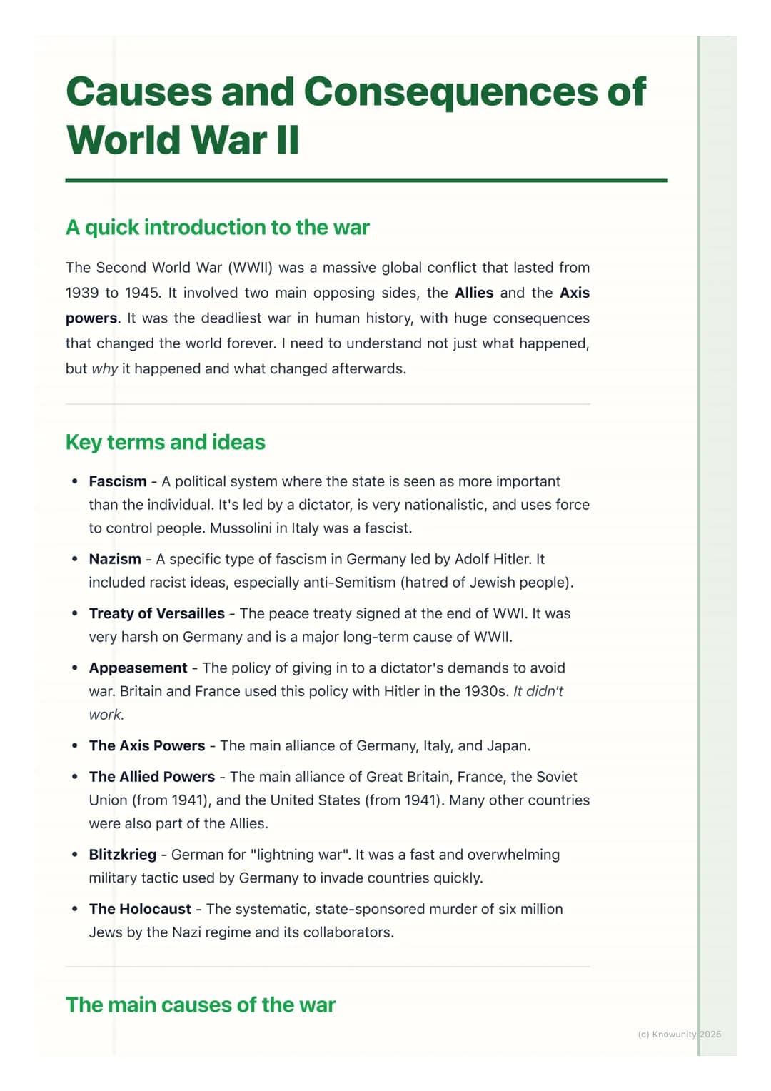 # Causes and Consequences of
# World War II
## A quick introduction to the war
The Second World War (WWII) was a massive global conflict t
