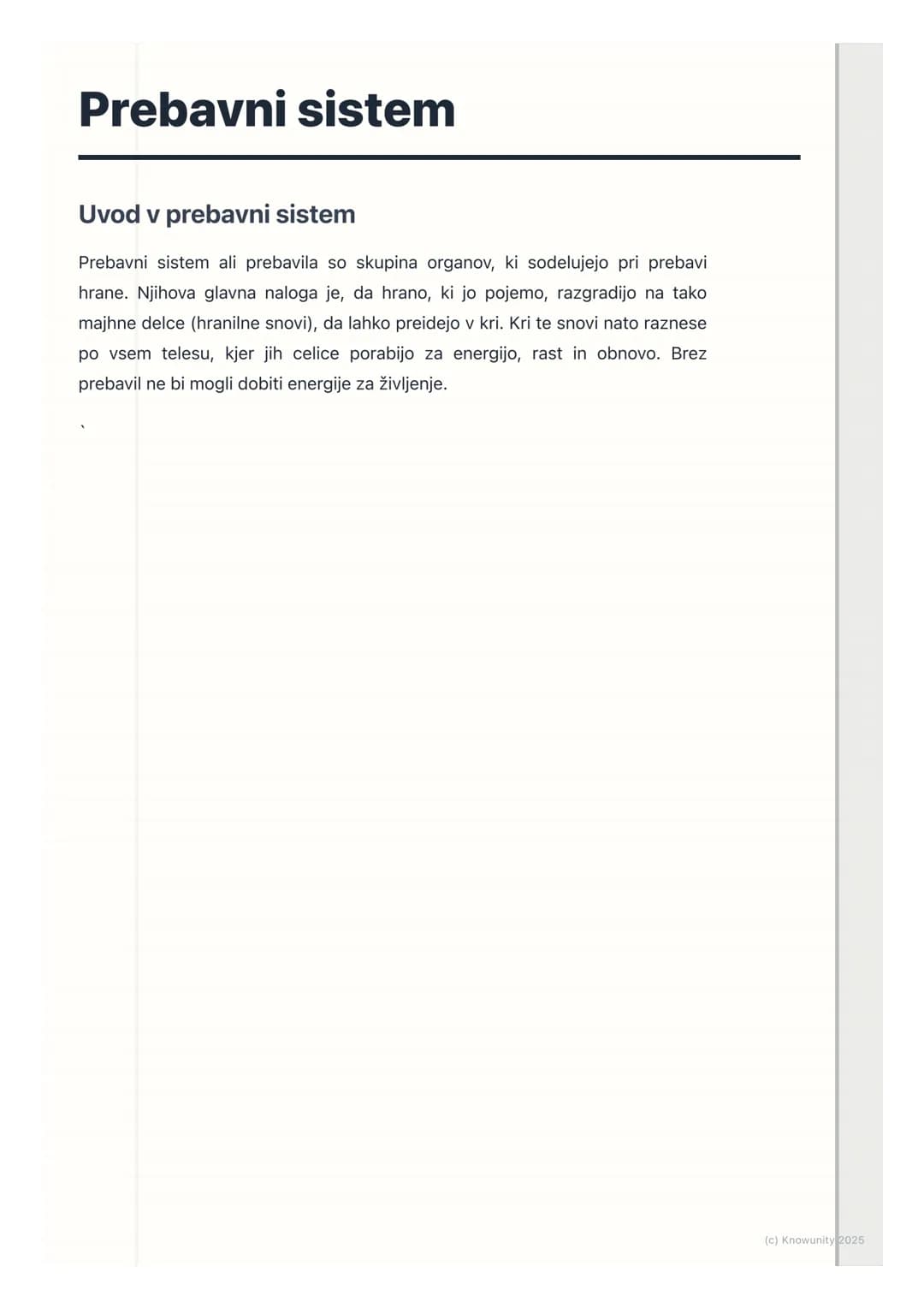 # Prebavni sistem
Uvod v prebavni sistem
Prebavni sistem ali prebavila so skupina organov, ki sodelujejo pri prebavi
hrane. Njihova glavna