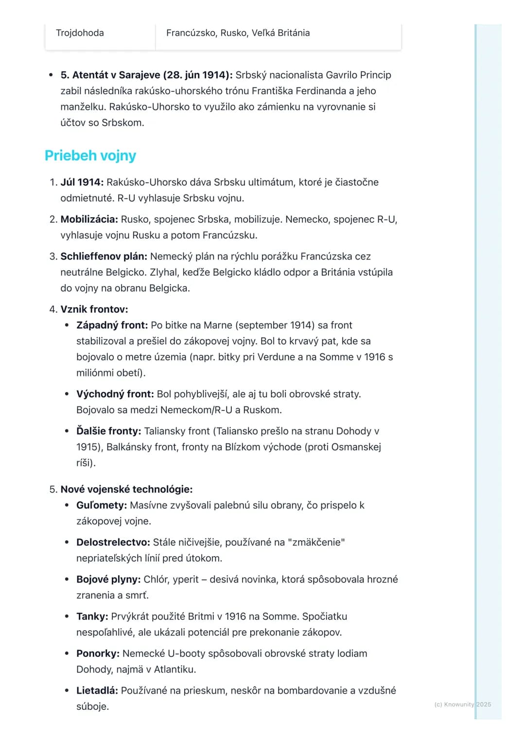 # Prvá svetová vojna
## 1. Prehľad prvej svetovej vojny
Prvá svetová vojna (skrátene P.S.V.) bola obrovský globálny konflikt, ktorý
prebie