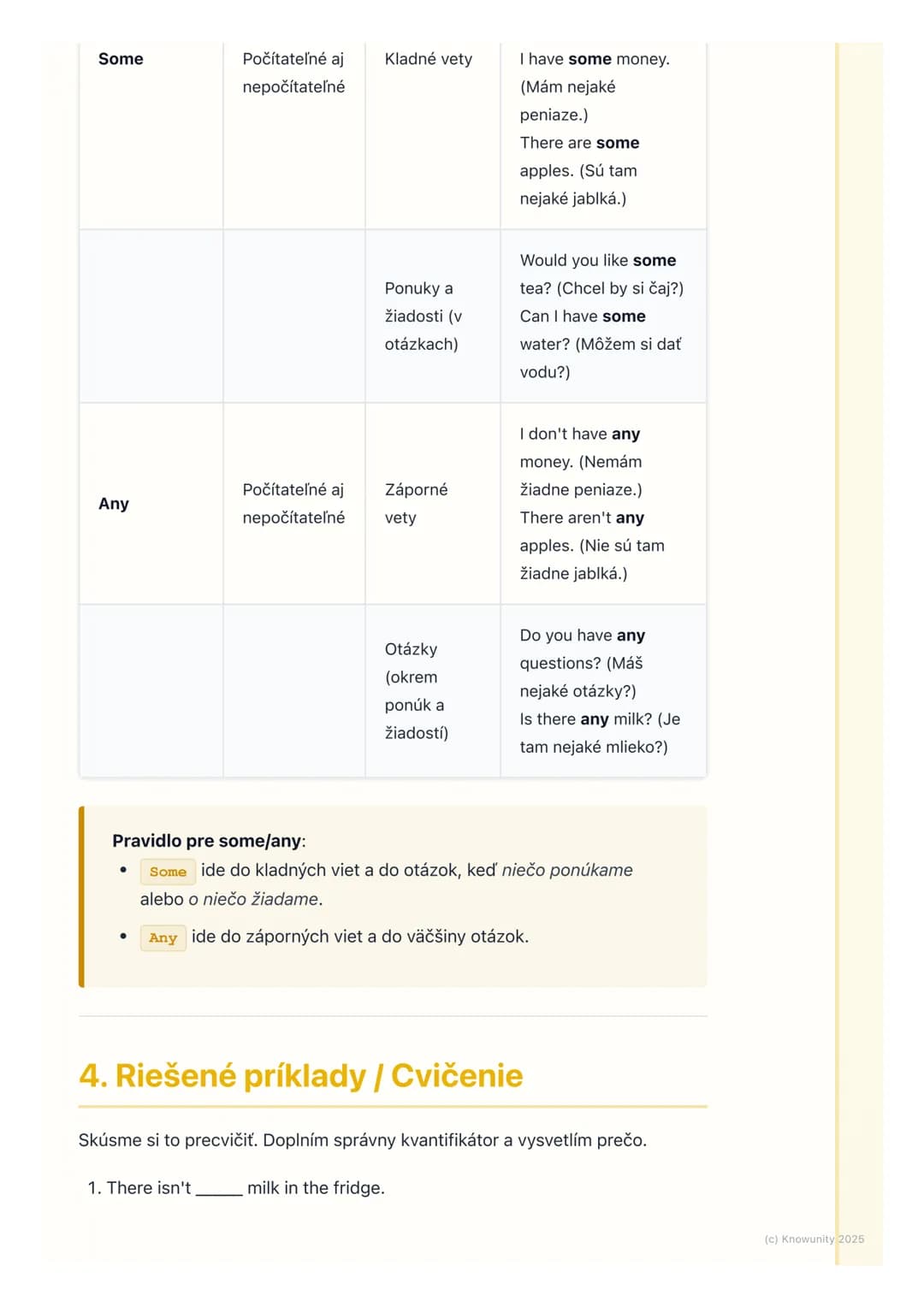 # Kvantifikátory (Quantifiers)
1. Prehľad / Úvod
Takže, dnes si zopakujeme a rozšírime vedomosti o kvantifikátoroch. To sú tie
slová, ktor